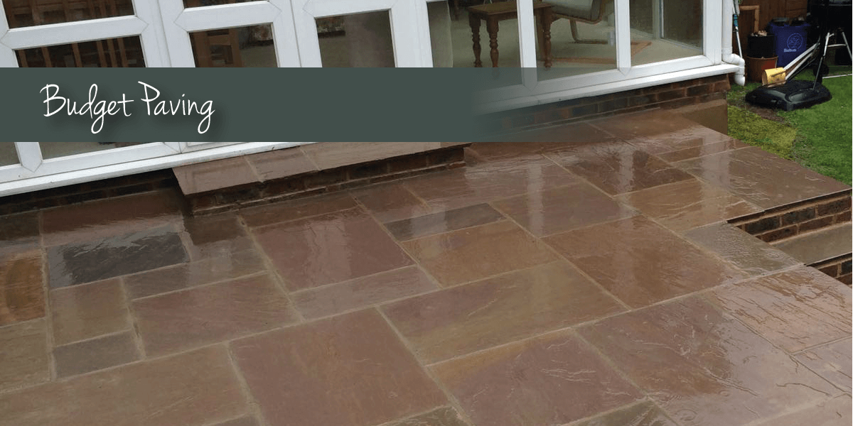 Brown paving with budget paving banner